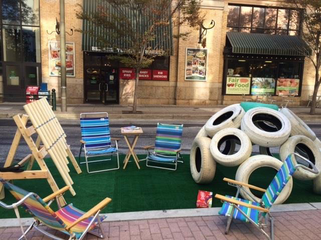 A temporary public park set up by the Collaborative in a Center City metered parking space. 