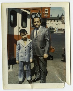 Tony Garcia stands with his father at the bus stop in 1962.