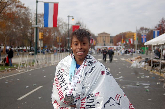 A SRPS students at the Philadelphia Marathon finish line.