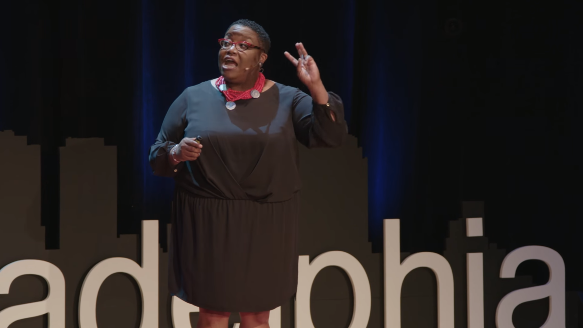 Lenfest Foundation executive director Stacy Holland takes the TEDxPhiladelphia stage.