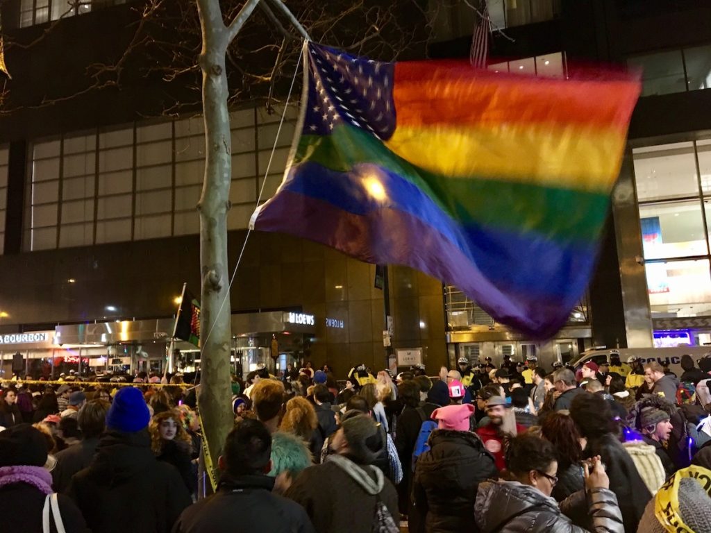 LGBTQ rainbow flag protest Queer Rager