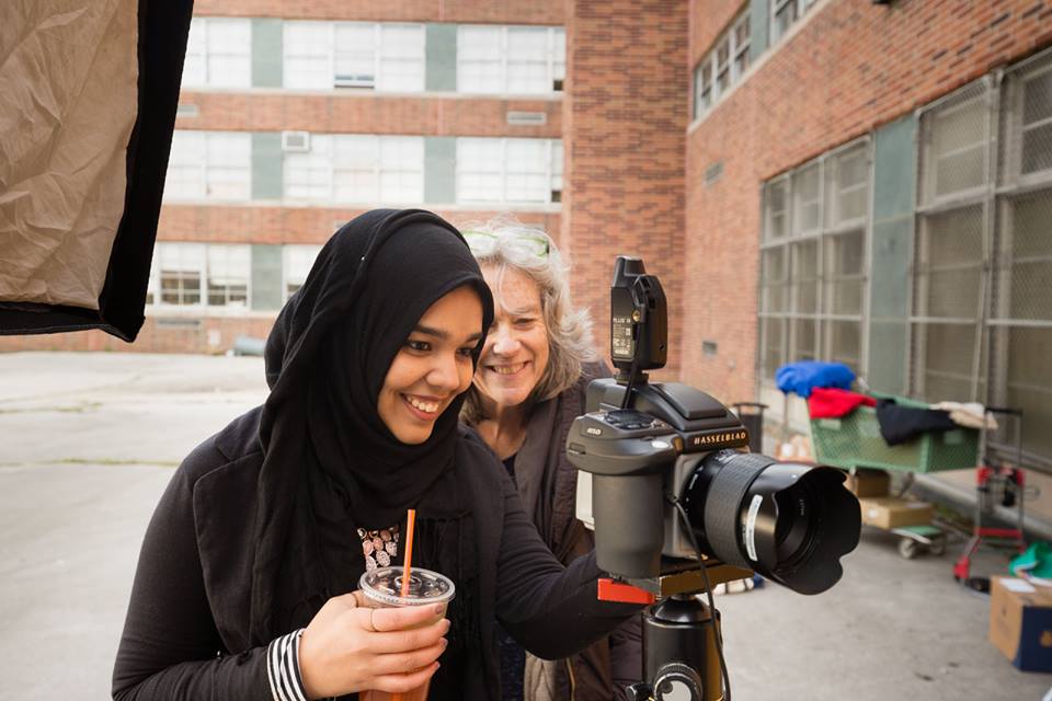 Photographer Wendy Ewald (right) spent a Spring 2017 residency at the Northeast High School helping students express their identitiy. (Courtesy photo by Pete Mauney)