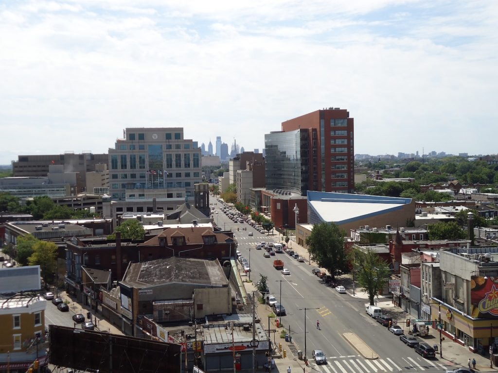 The view of North Broad Street facing Temple University Hospital and Center City, which includes several Opportunity Zones.