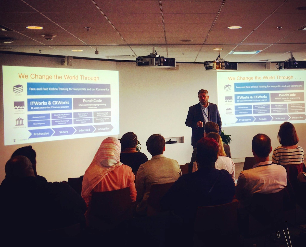 Tech Impact ED Patrick Callihan speaking at the Microsoft Innovation & Policy Center in D.C. in Spring 2018.